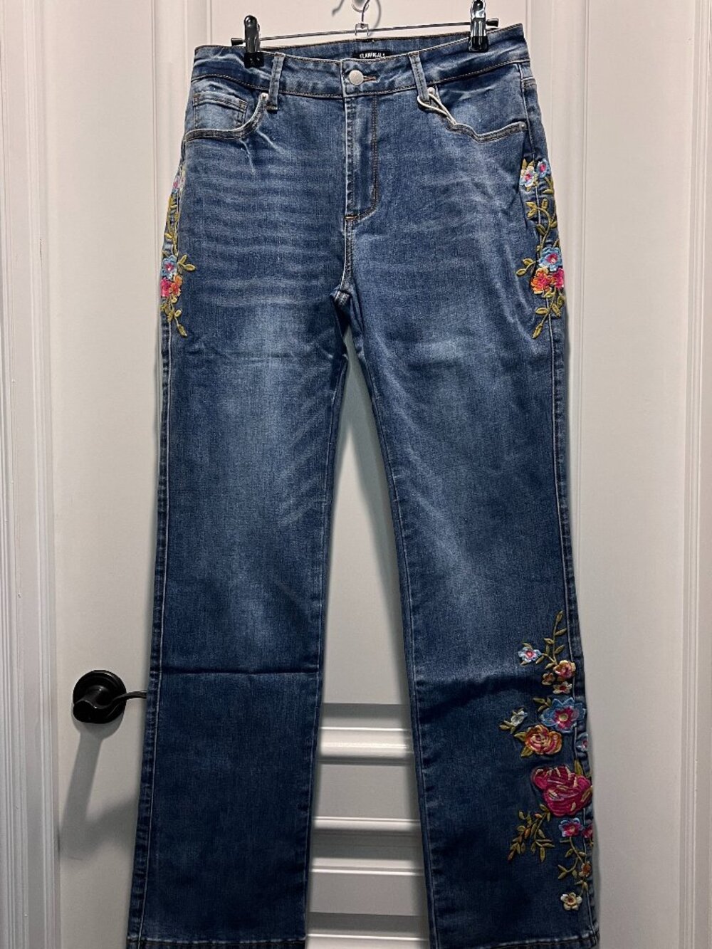 Flamingals Embroidered Denim Jeans with Floral Detailing